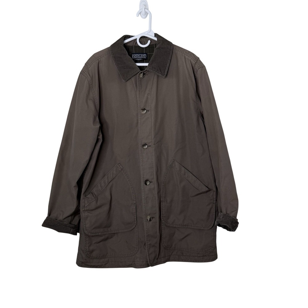 VTG Lands' End Men's Brown Flannel Lined Button Front Chore Jacket Size Large T